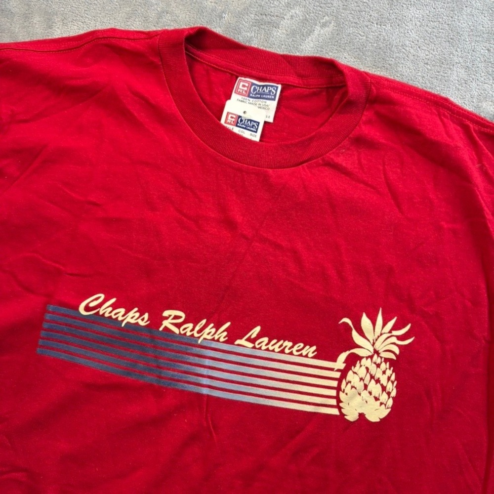 Vintage 1990's Chaps Ralph Lauren‎ Mens Red Pineapple Graphic T-Shirt Size Large